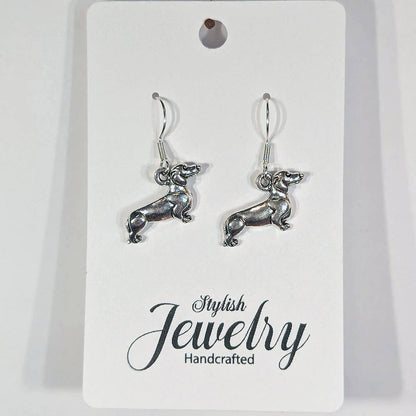 Dachshund Dog Antique Silver Earrings
