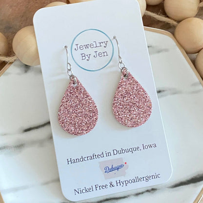 Small Teardrop: Fine Pink Glitter