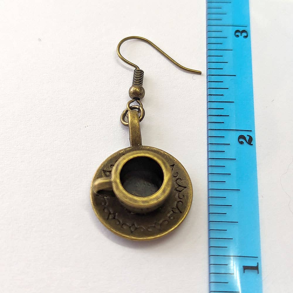 Antique Bronze Cup and Saucer Vintage Style Earrings