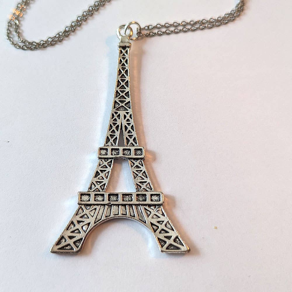 Antique Silver Large Eiffel Tower Pendant Necklace