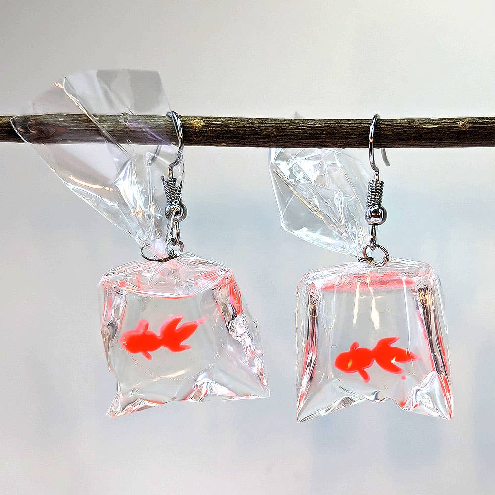 Fish in a Bag, Resin Earrings