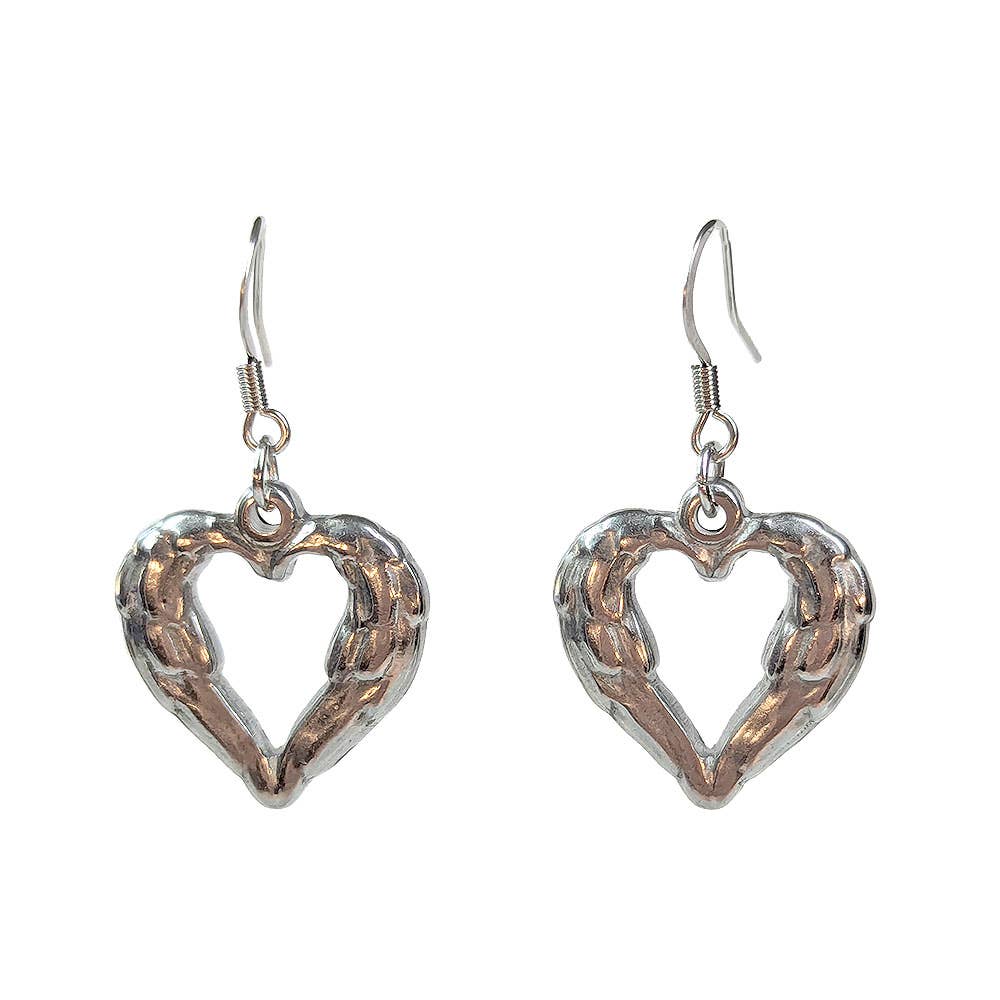 Stainless Steel Textured Chunky Heart Pendant Silver Earrings