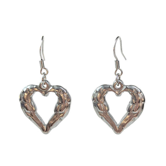 Stainless Steel Textured Chunky Heart Pendant Silver Earrings