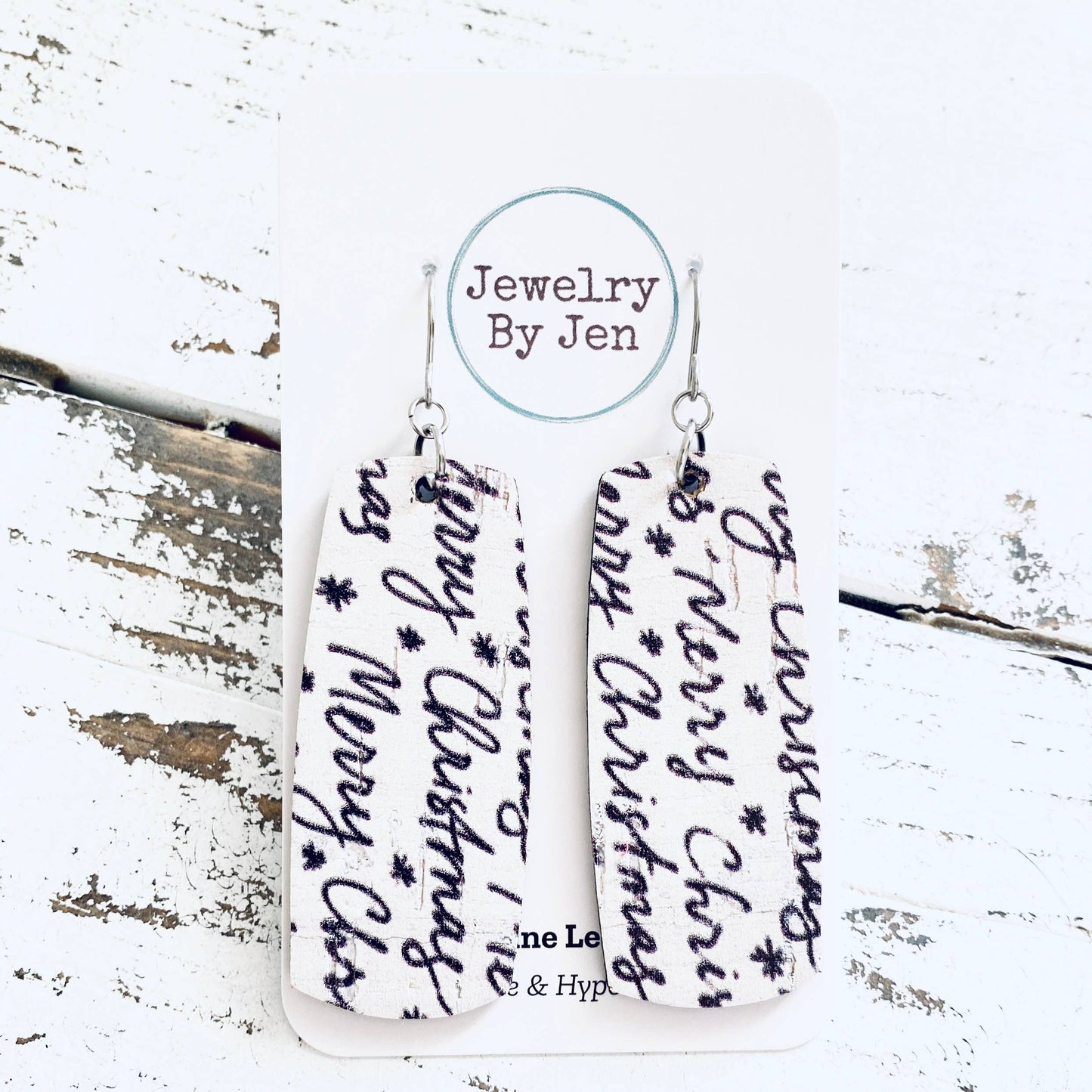 Bar Earrings: Merry Christmas Script