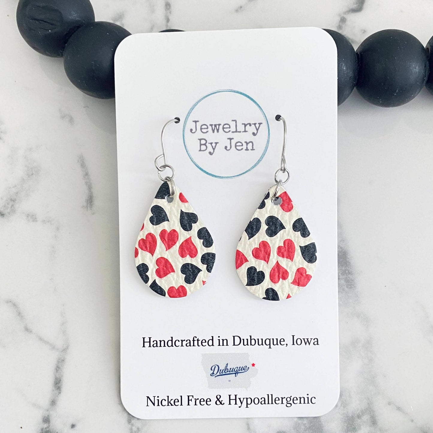 Small Teardrop Earrings: Queen of Hearts