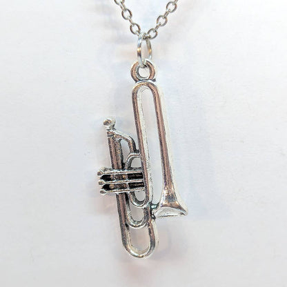 Trombone Musical Instrument Antique Silver Necklace