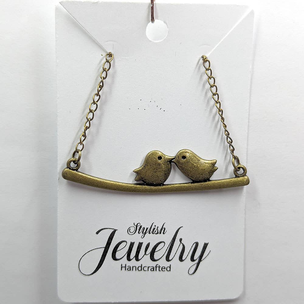 Love Birds on a Branch Antique Bronze Necklace