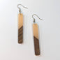 Slim Long Rectangle Silver Peach Resin Wood Earrings