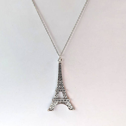 Antique Silver Large Eiffel Tower Pendant Necklace