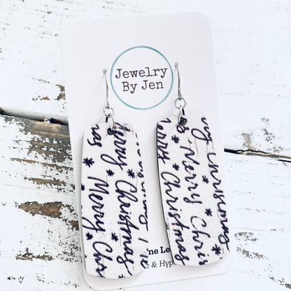 Bar Earrings: Merry Christmas Script