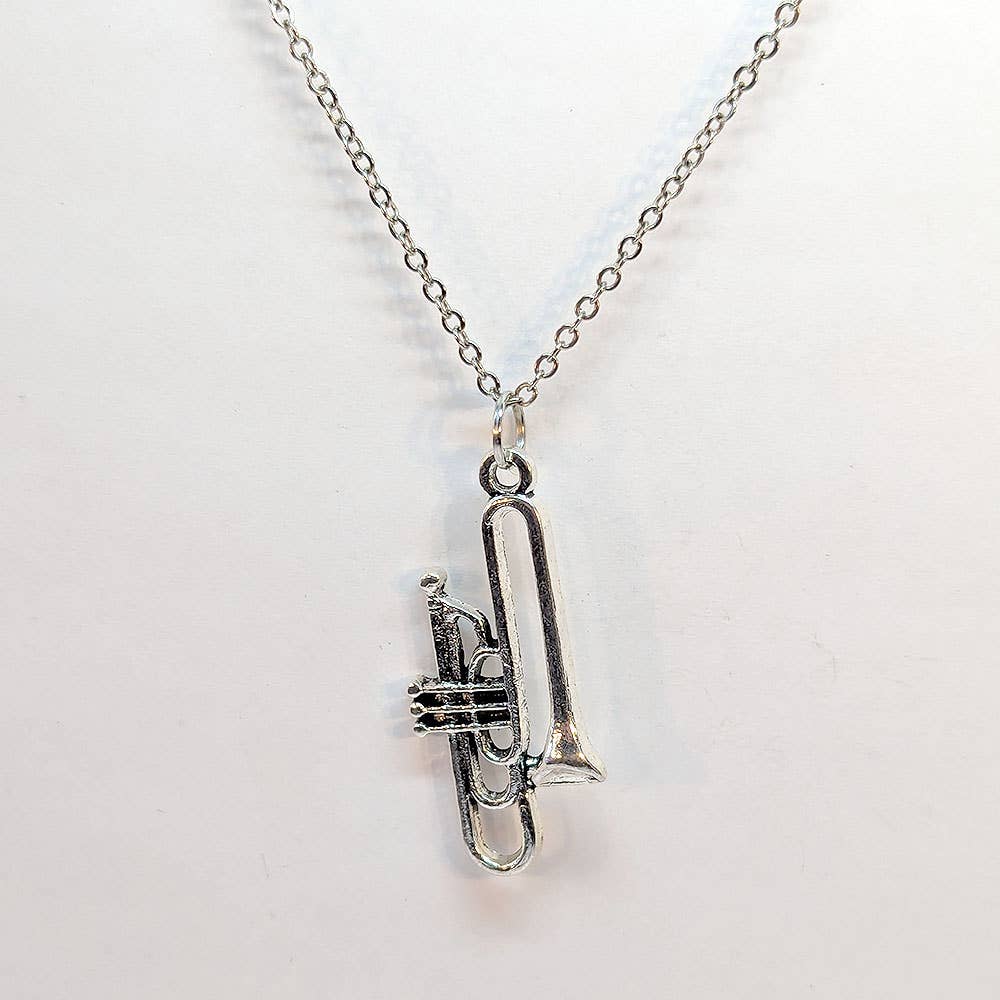 Trombone Musical Instrument Antique Silver Necklace