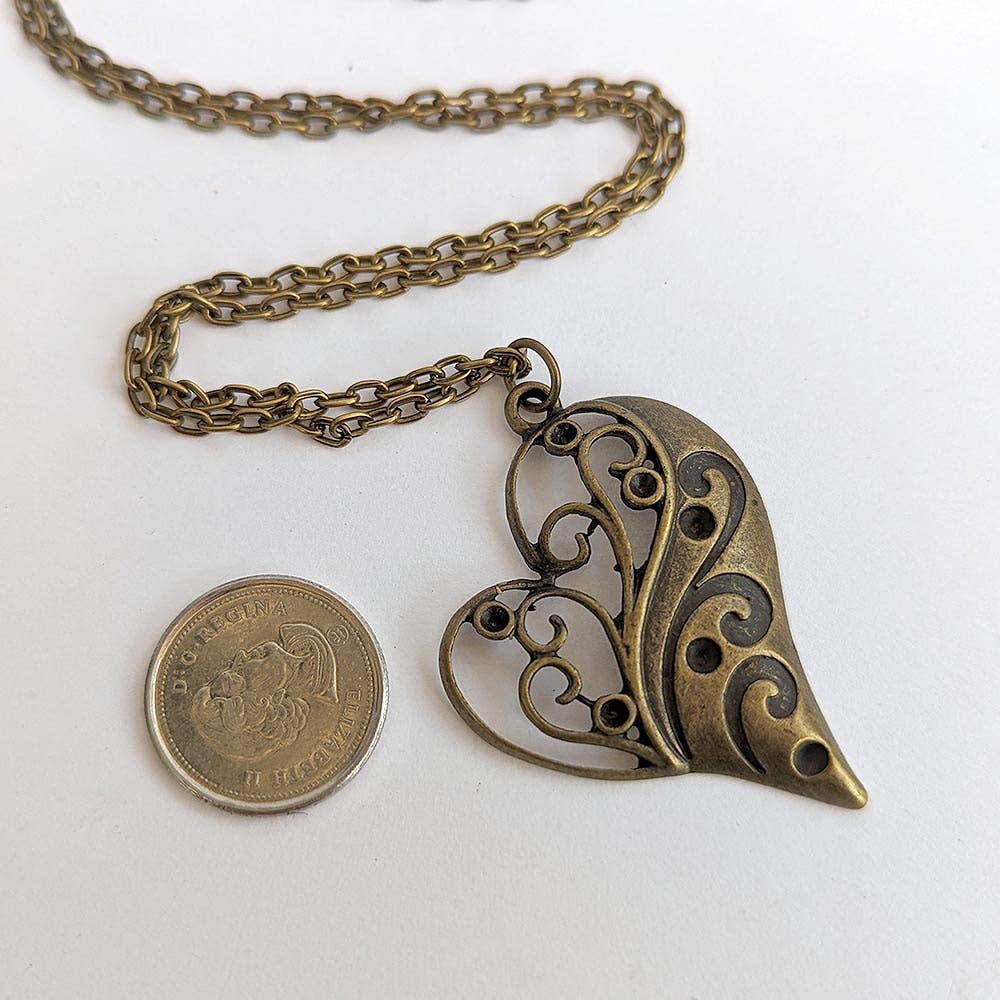 Antique Bronze Cutout Heart Vintage Style Necklace