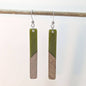 Slim Long Rectangle Silver Sage Green Resin Wood Earrings