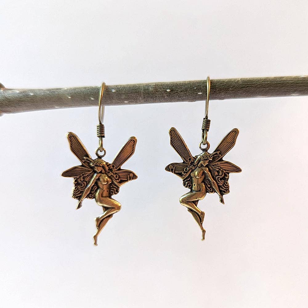 Antique Bronze Angel Fairy Fairies Vintage Style Earrings