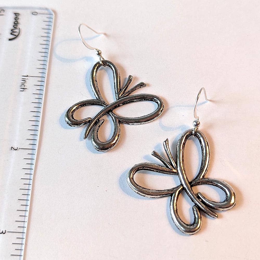 Antique Silver Butterfly Earrings