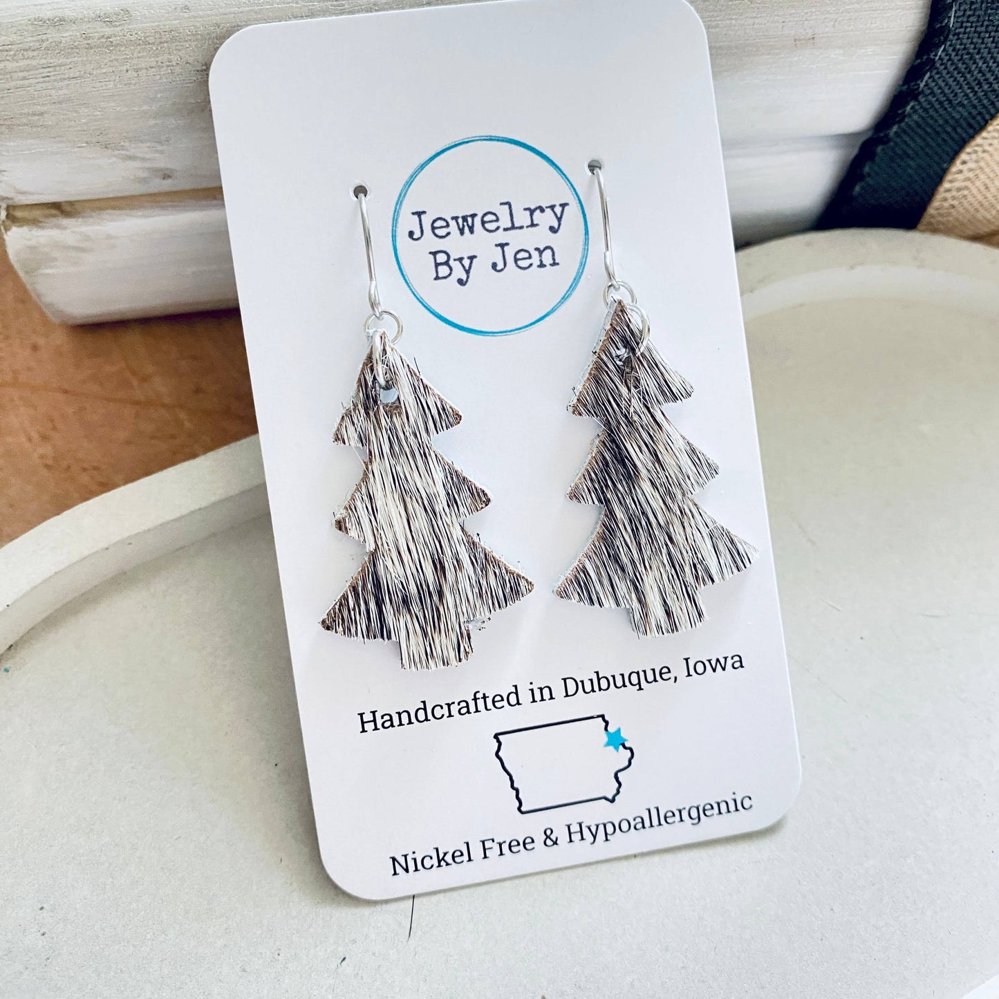 Christmas Tree Earrings: Hair On Cowhide