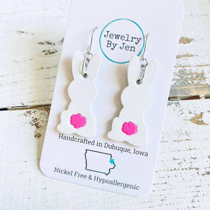 Bunny Earrings: White w/Pink Tail