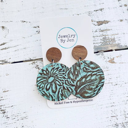 Wood Stud Earring: Turquoise & Brown Daisy