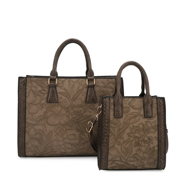 Hibiscus Floral Embossed 2-in-1 Totes Set