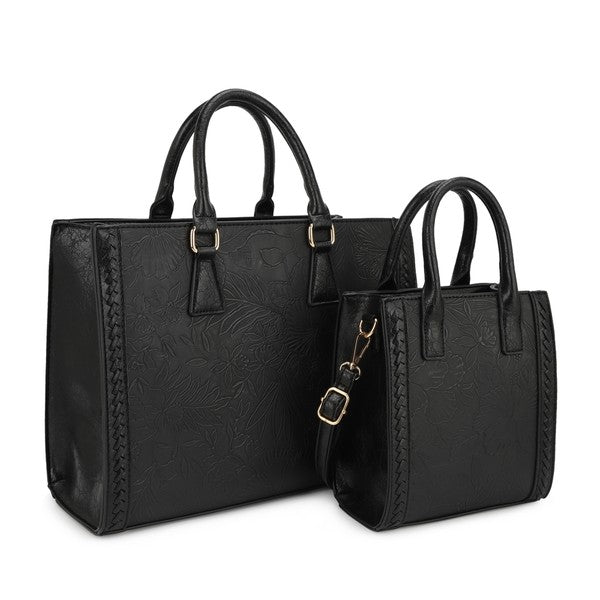 Hibiscus Floral Embossed 2-in-1 Totes Set