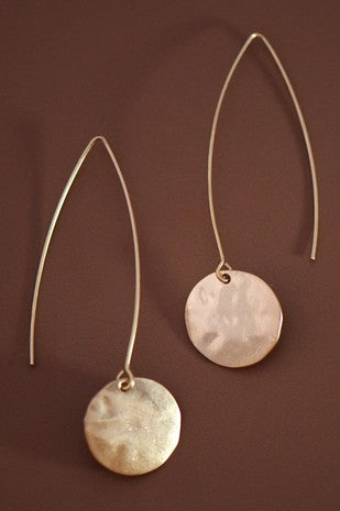 Round Gold Disc Long Metal Wire, Threader Earrings