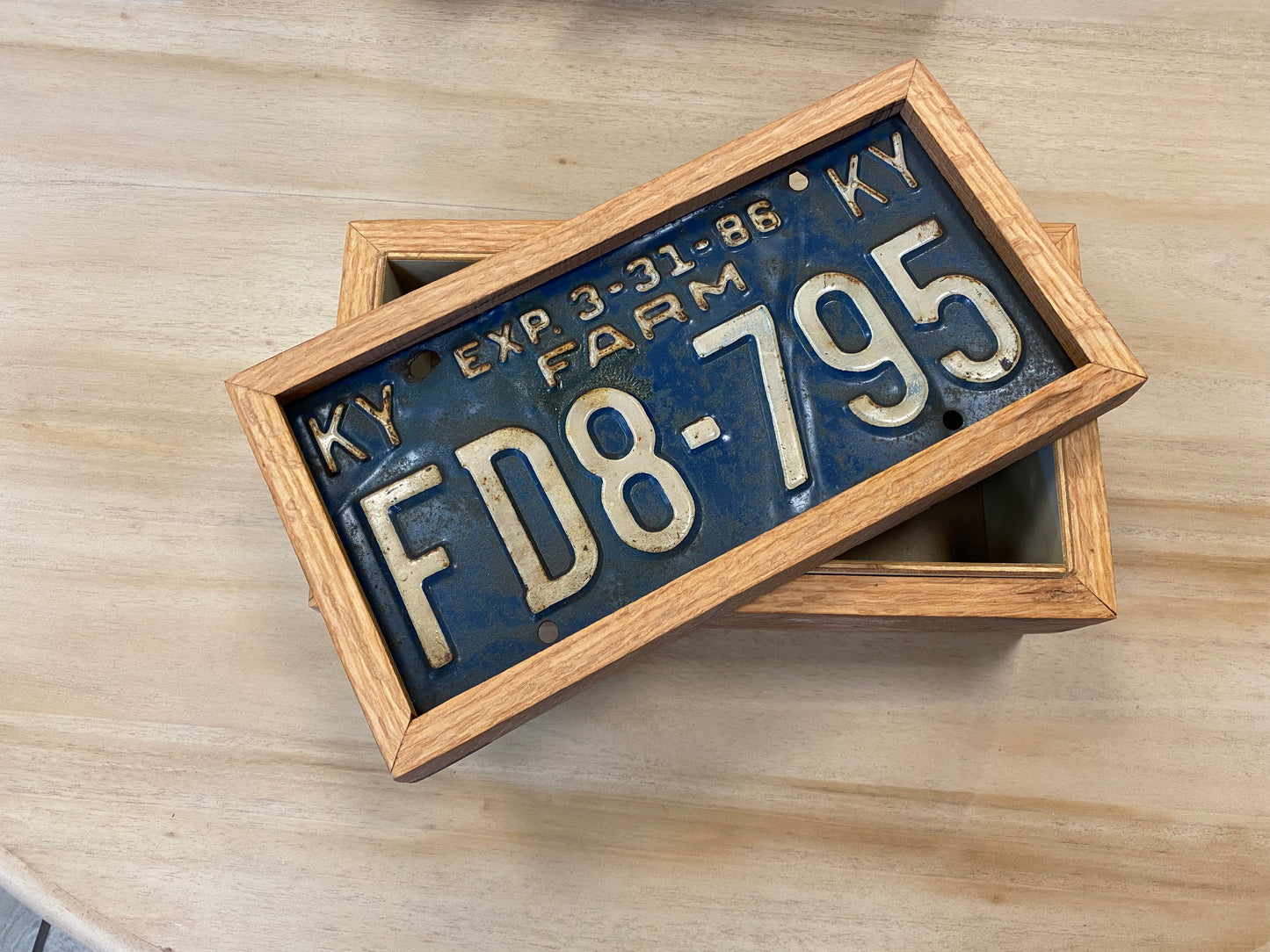 Barn Wood Box with License Plate