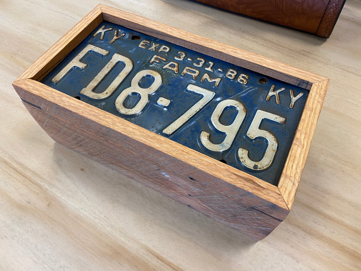 Barn Wood Box with License Plate