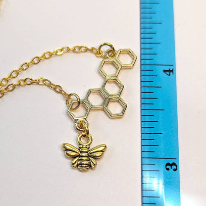 Small Bee with Hive Comb Antique Gold Necklace