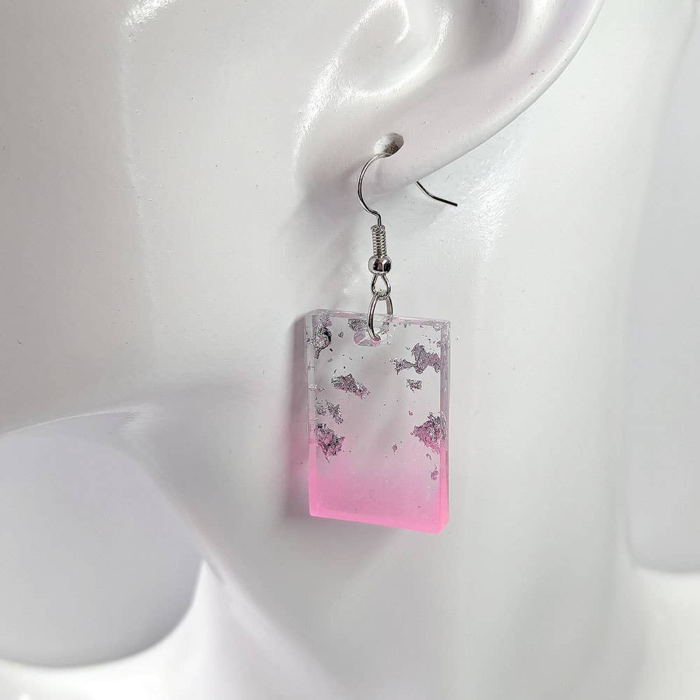 Colored Silver Gold Leaf Mica Rectangle Resin Earrings