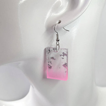 Colored Silver Gold Leaf Mica Rectangle Resin Earrings