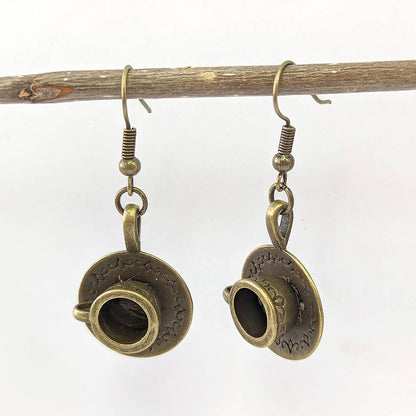 Antique Bronze Cup and Saucer Vintage Style Earrings