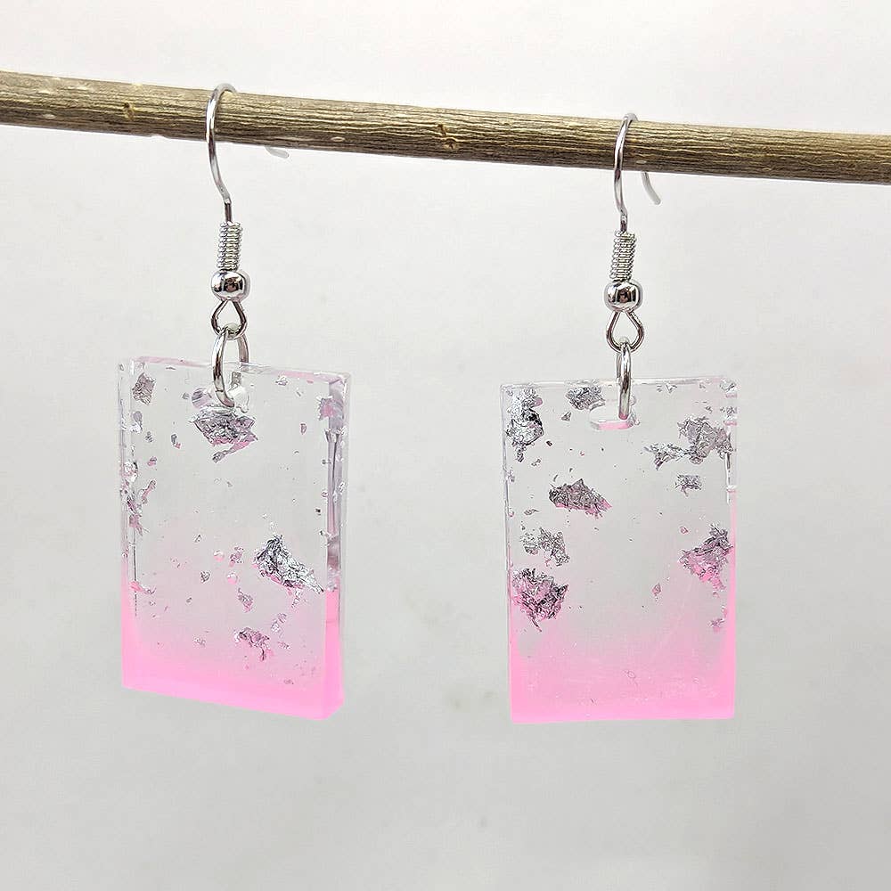 Colored Silver Gold Leaf Mica Rectangle Resin Earrings