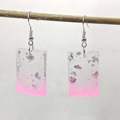 Colored Silver Gold Leaf Mica Rectangle Resin Earrings