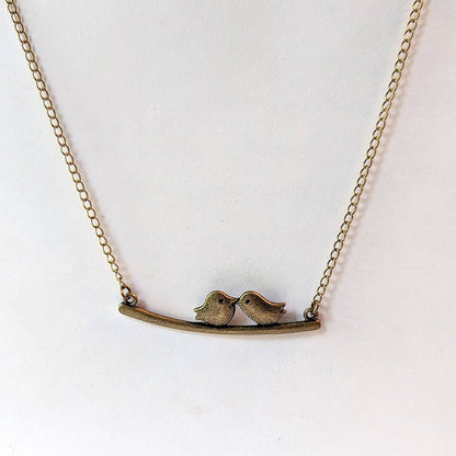 Love Birds on a Branch Antique Bronze Necklace