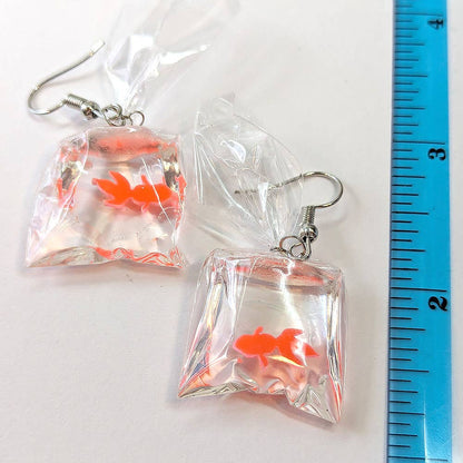 Fish in a Bag, Resin Earrings