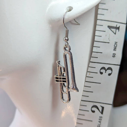 Trombone Musical Instrument Antique Silver Earrings