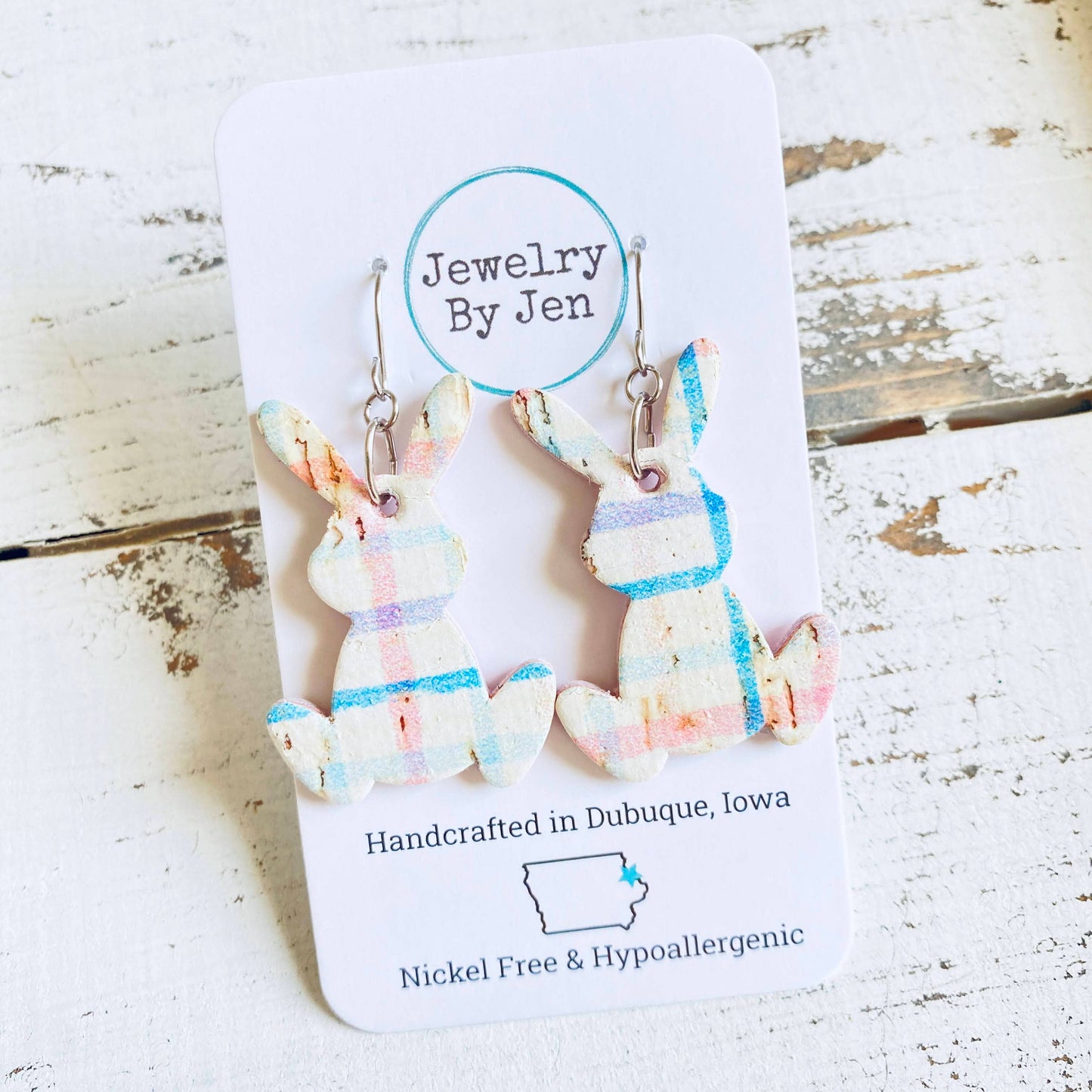 Easter Bunny Earrings: Spring Plaid