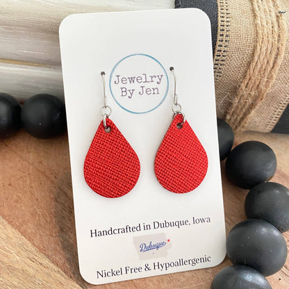 Small Teardrop: Red Metallic Saffiano