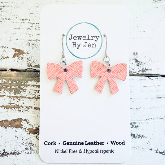 Bow Earrings: Pink Saffiano