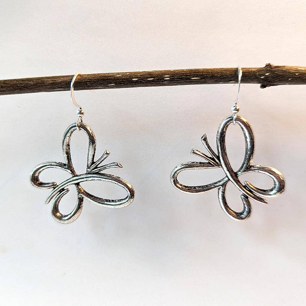 Antique Silver Butterfly Earrings