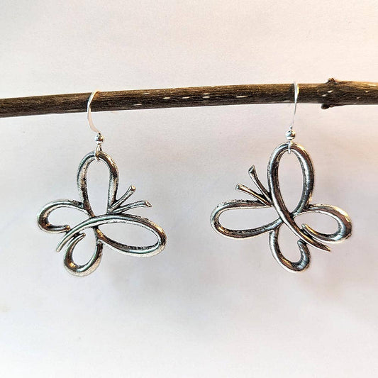 Antique Silver Butterfly Earrings