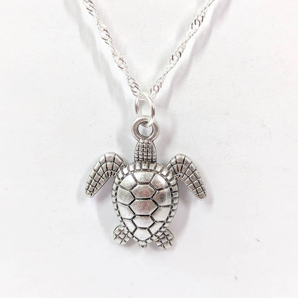 Sea Turtle Pendant Sterling Silver Necklaces 18"