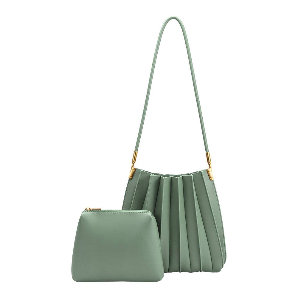 Carrie Sage Pleated Vegan Shoulder Bag