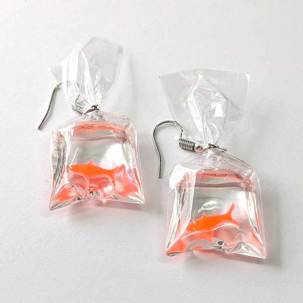 Fish in a Bag, Resin Earrings