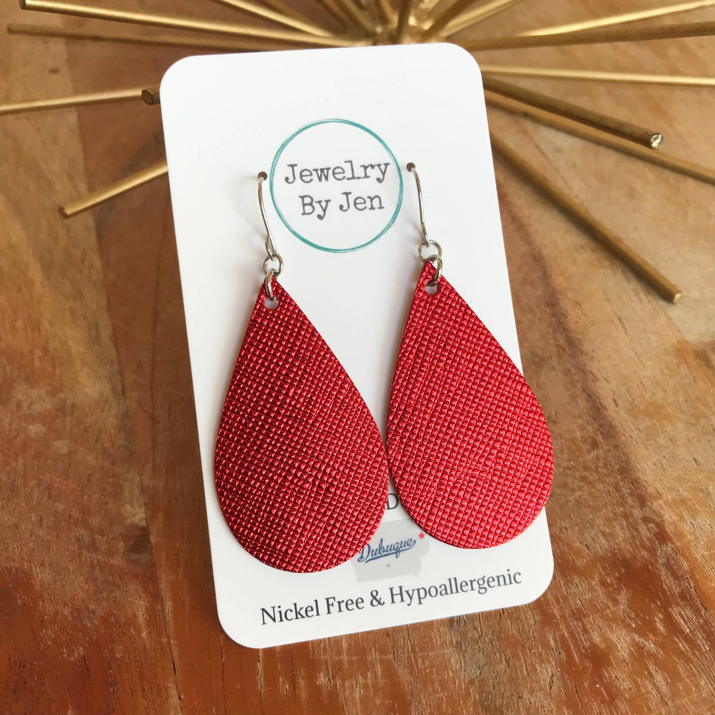 Medium Teardrop: Metallic Red Saffiano