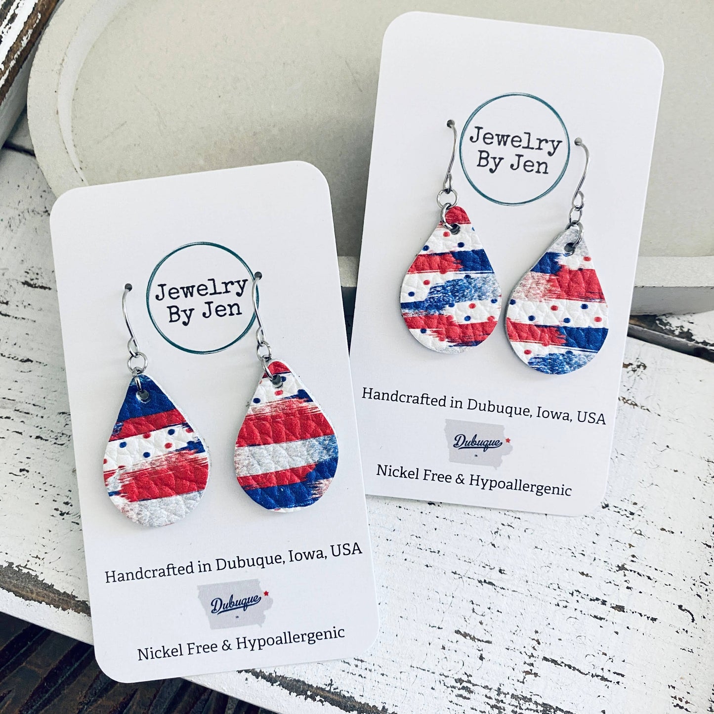 Small Teardrop: Red, White & Blue Brushstrokes