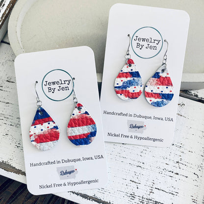 Small Teardrop: Red, White & Blue Brushstrokes