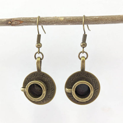 Antique Bronze Cup and Saucer Vintage Style Earrings