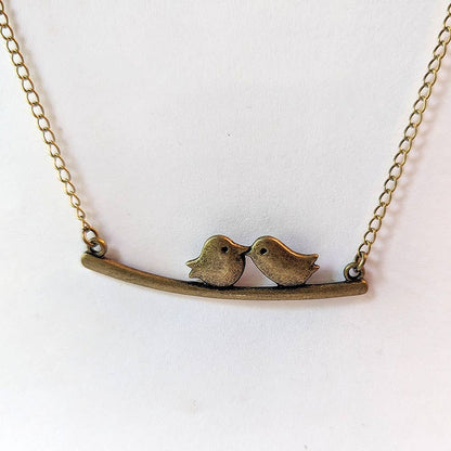 Love Birds on a Branch Antique Bronze Necklace