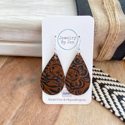 Medium Teardrop: Brown & Black Tooled